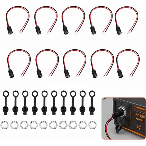 10 Pièces Connecteur DC 5.5 x 2.1, Connecteur Alimentation DC, Femelle avec Câble 20AWG, IP68 Étanche, 12-24V 10A, Jack DC Panel Mount À Souder, pour LED CCTV Caméra Surveillance Électronique DIY (1/5)