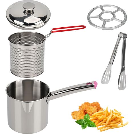 1,8 L Récipient à Graisse Friteuse 2 en 1, Friteuse Huile avec Couvercle et Passoire Polyvalente Pot de Filtre à Huile en Acier Inoxydable, Idéale pour Frites, Poulet, Poisson et Fruits de Mer (1/5)