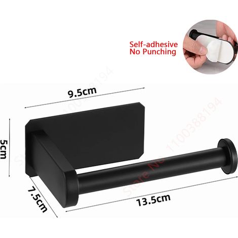 Distributeur de papier toilette adhésif noir (auto-adhésif), support mural de rangement pour cuisine et salle de bain, sans perçage, en acier inoxydable. (1/5)