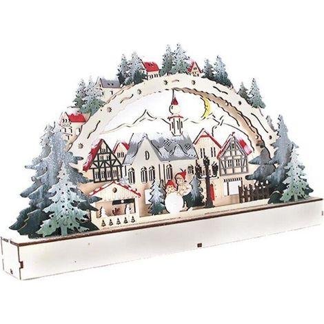 LED-Weihnachtsdorf für Schaufensterdekorationen in Einkaufszentren, detailliertes und dekoratives Holzornament mit glatten Kanten (Holz)
