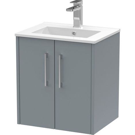 Winshill Contemporary 2 Door Wall Hung Vanity Unit with Minimalist Basin, Grey, 500mm (1/4)