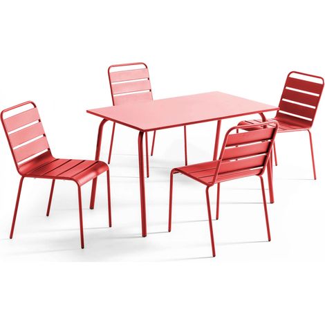 Ensemble table de jardin en métal et 4 chaises rouge - Palavas