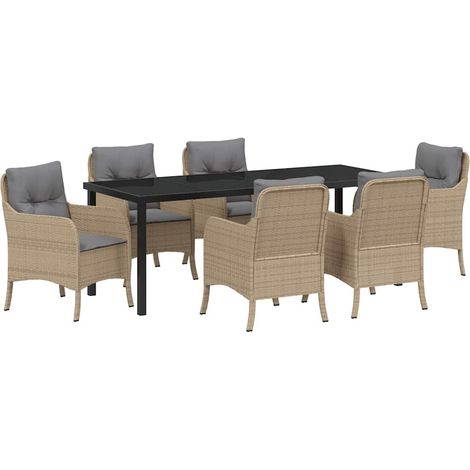 Maison Exclusive - Set da Pranzo per Giardino con cuscino 7 pcs Beige polyrattan