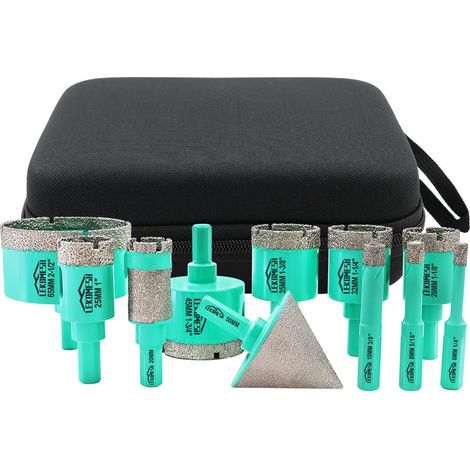 Scie Cloche Carrelage Diamant - 11pcs (6/8/10/25/28/32/35/45/65mm+20mm Trépanage Fraise+50mm Mèches Chanfrein) Foret Carrelage Trepans pour Porcelaine Céramique Marbre, Tige Triangle (1/5)
