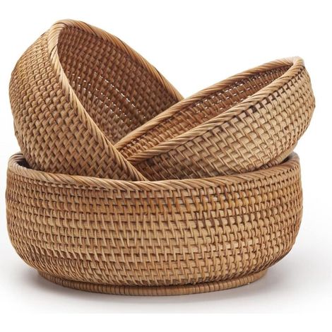 Panier de Rangement Rond en Rotin. Corbeille de Fruits en Osier. Organisateur Tressé Naturel pour Cuisine/Salle à Manger (Rond) (1/4)