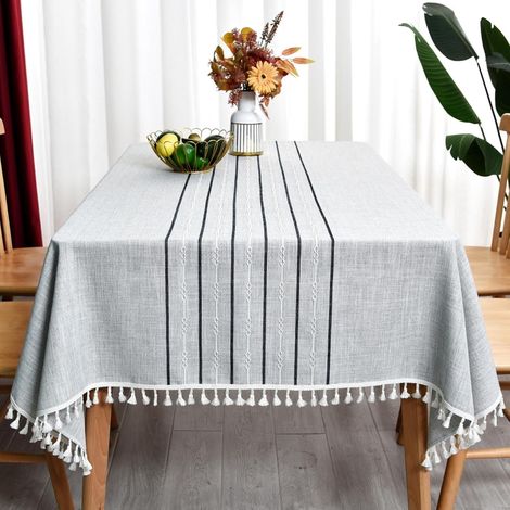 Nappe à Franges en Coton Mélangé, Nappe Rectangulaire Lavable pour Salle à Manger, Jardin, Fête, Maison (Gris, 140 x 180 cm) (1/5)