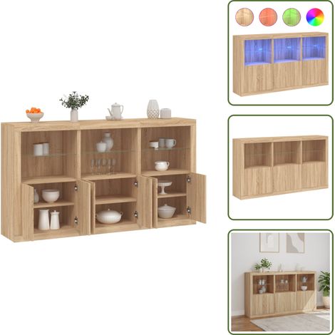 Buffet avec lumières LED chêne sonoma 181,5x37x100 cm - Meuble De Rangement - Buffet - Meuble Tv - Armoire - Luminaire Led (1/5)