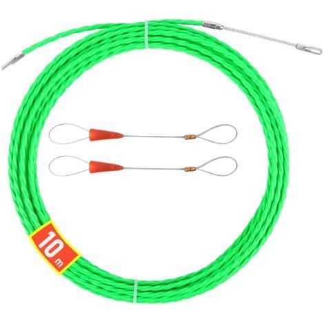 (Green) Electrician's needle 10 m, electrical cable puller 4 mm, cable puller with 2 flexible guide heads, cable needle, electrical cable threader for laying cable ducts (1/5)