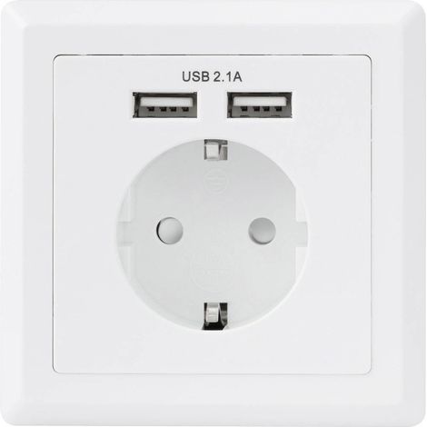 Sygonix SY-5045294 Presa da incasso Protezione per i bambini, con uscita di ricarica USB IP20 Bianco