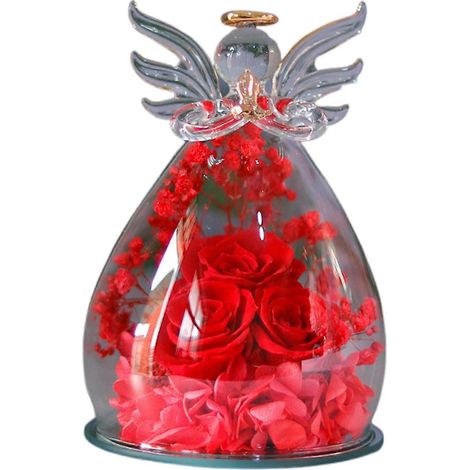 Roses éternelles sous cloche en verre, fleurs stabilisées à poser, cadeau de Noël pour maman, grand-mère, épouse, rouge foncé (1/5)
