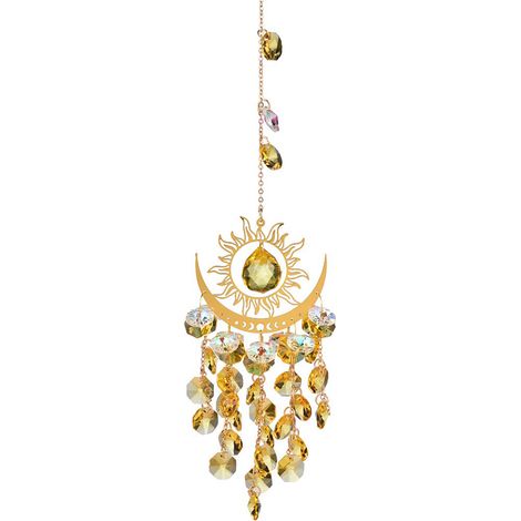 [Lichtfangendes Kristall-Windspiel] GOLDGELB 38 cm/84 g für Garten und Hof (1/4)