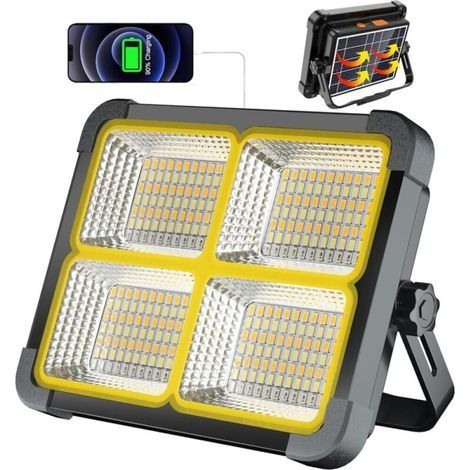 Projecteur LED rechargeable 30W, 6000mAh, avec panneau solaire Idéal pour travaux, pêche, camping et chantier extérieur (1/5)