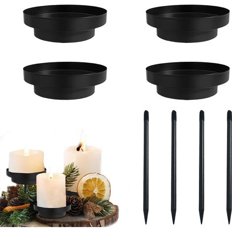 Lot de 4 bougeoirs de Noël noirs, double fonction chandelier pour couronne de l'Avent ou porte bougie de table, pièce maîtresse de Noël élégante bougeoirs décoratifs (1/5)