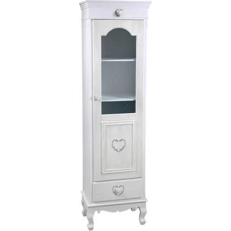 Vitrine Vincy avec cassetto 50x34x181 cm en bois blanc antique