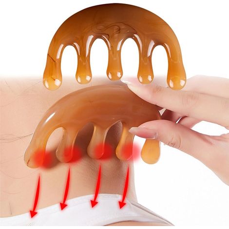 2 pièces Rouleau Massage Visage,Peigne à Cheveux, Peigne à Dents Larges, Brosse de Massage du Cuir chevelu, Outil de beauté pour gratter la tête (Ambre)