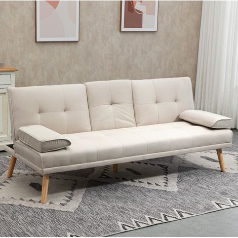 Canapé lit 3 places convertible 181 cm tissu beige OKMYHOME (1/3)