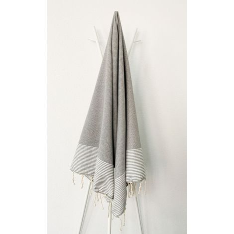 Fouta 100x200 Lilane gris ciment - 100% coton - finition franges