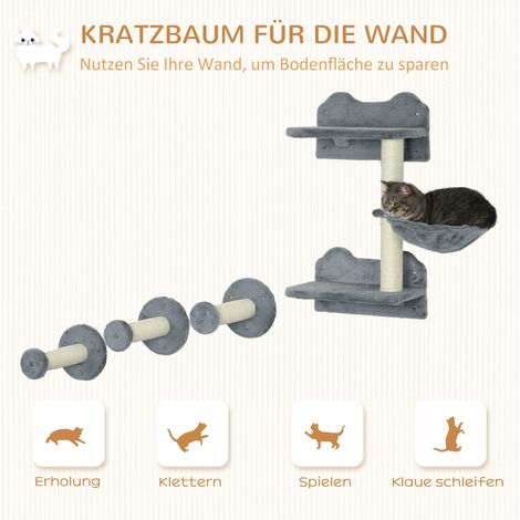 Ensemble d'escalade mural pour chat, 4 pièces, avec griffoir et hamac, gris et blanc crème, 40 x 28 x 73 cm (1/4)