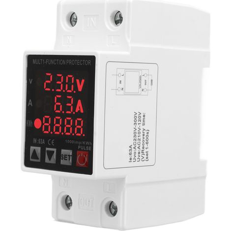 Über- und Unterspannungsschutz mit Selbstrückstellung, einstellbarer Strombegrenzung und Digitalanzeige, AC 220 V, 63 A (1/5)