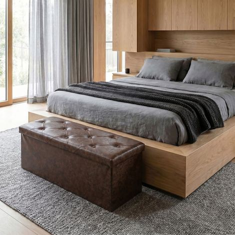 Nemora Saddle 110 - Cassapanca Ottomana 109,2x38,1x38,1 cm Pouf Contenitore Poggiapiedi in Similpelle Marrone (1/4)