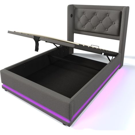 Letto singolo contenitore imbottito 90x200 cm grigio con LED USB Type-C MODENUIT (1/5)