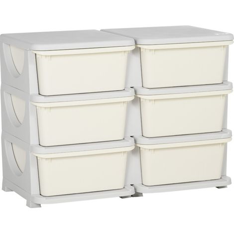 Organizzatore per bambini in plastica con 6 cassetti e seduta 75 x 37 x 56,5 cm bianco crema (1/5)