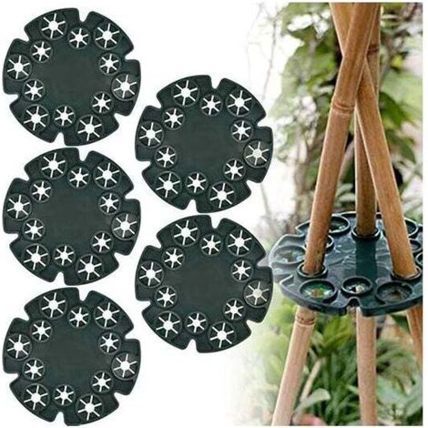 5 Pack Sweet Pea Support, 12 Holes Wigwam Handle Holder, Bamboo Cane Handle, Plastic Wigwam Cane Handles for Beans, Sweet Peas, Tomatoes, Cucumbers, Climbing Plants, Green MUMU (1/4)