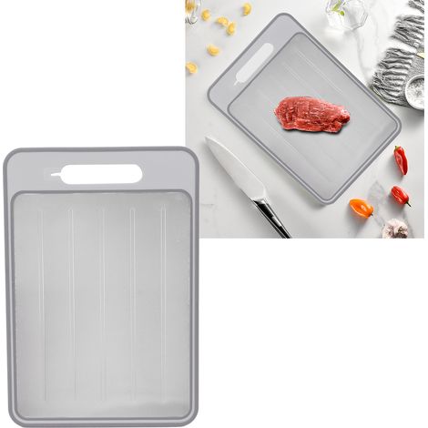 Multifunktionales, doppelseitiges Schneidebrett aus pulverbeschichteter Aluminiumlegierung mit Schnellauftaufunktion, Messerschärfer und doppelseitigem Schleifbrett (grau) (1/5)