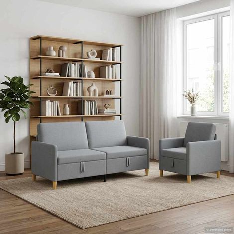 Teenpull – Sofa Set mit Stauraum 2-tlg. Hellgrau Polyester (1/5)