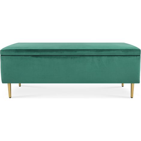 Banquette Coffre Iris velours Vert pieds doré (1/4)