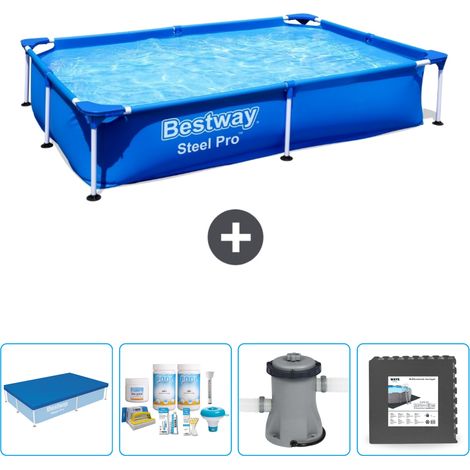 Piscine Bestway Rectangulaire Steel Pro - 221 x 150 x 43 cm - Bleue - Incluse Accessoire CB3 (1/5)