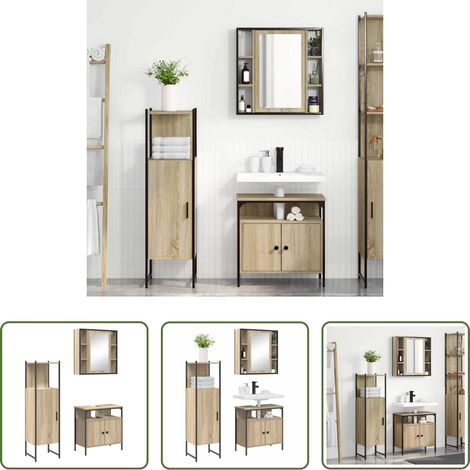 vidaXL Meuble sous évier -  Ensemble de mobilier de salle de bain avec étagère 3 pcs Marron (1/5)
