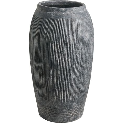 Jarrón para flores para exterior e interior de mezcla de arcilla y fibras forma redonda gris Argino (1/5)