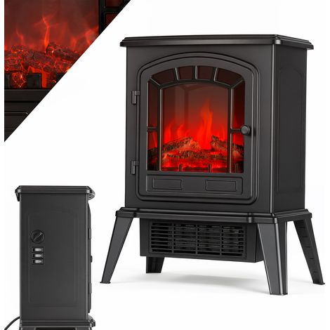 Jiubiaz Camino elettrico decorativo nero 1800 W, fiamma LED e riscaldamento separati (1/5)