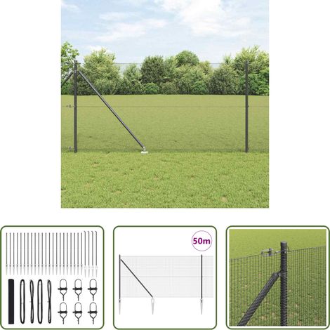 Außenzaun - Zaunpfosten Grau 50 x 1,4 m (12 x 12 mm Netz) Stahl und PVC (1/5)