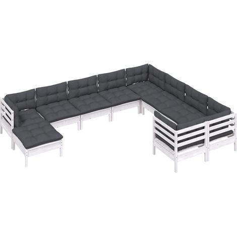 vidaXL Set Divani da Giardino 10 pz con Cuscini Legno di Pino Bianco (1/4)