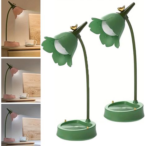 2 vert lampe de table LED à fleurs, lampe de table sans fil, tactile à intensité variable, 3 niveaux de température de couleur 3000-6000 K (1/5)