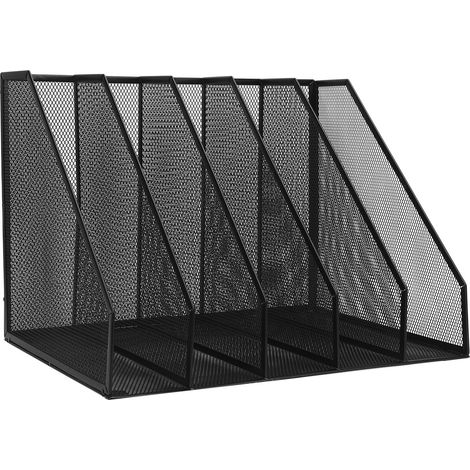 Organisateur de bureau en métal, 5 compartiments verticaux pour dossiers et documents, range-papiers en maille métallique pour bureau (1/5)