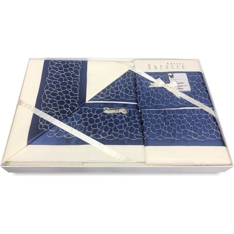 FICHE COMPLÈTE SHARON AVEC BORDURE APPLIQUÉE BLEU DOUBLE IDÉE DE MARIÉE