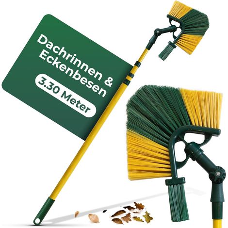 Brosse de gouttière et brosse d'angle Novaliv avec grattoir et manche télescopique 3,3 m, balai de nettoyage de gouttière, brosse de nettoyage de