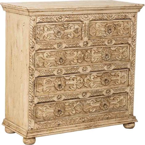 Cómoda de Madera artesanal con 5 cajones blanca 100x43x95h cm (1/5)