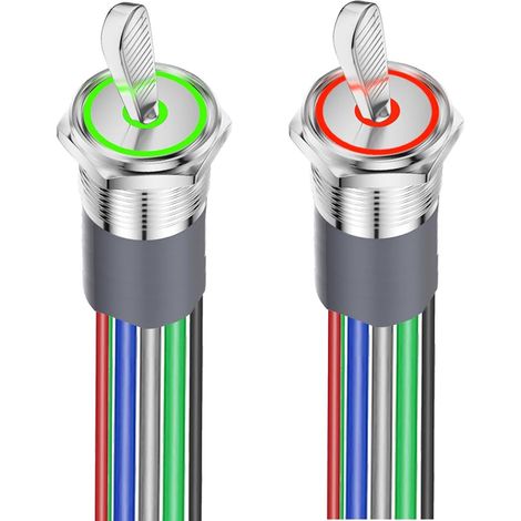 Lot de 2 interrupteurs lumineux 1NO 1NC - 12-24 V/15 A - LED marine - Étanche - Rouge/vert - 16 mm - Métal (1/5)
