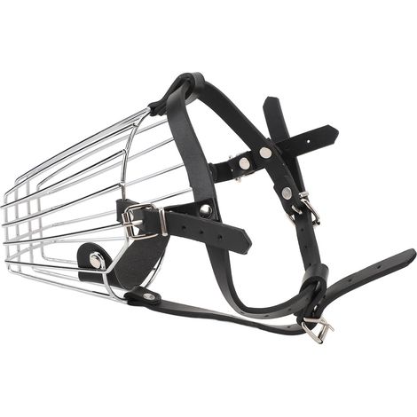 Muselière pour chien, panier en acier inoxydable, sangle en cuir, respirante, empêche les morsures, réglable pour moyenne et grande taille (1/5)