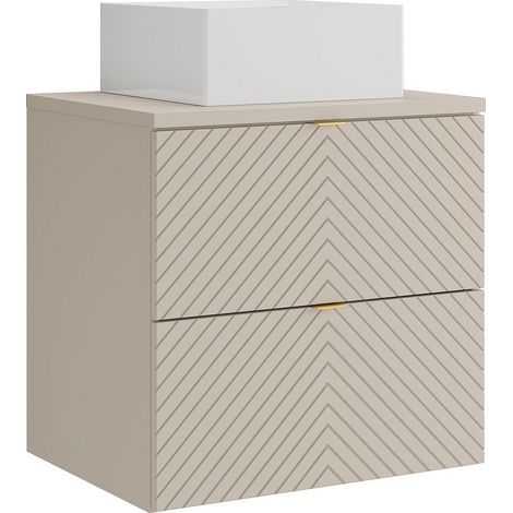 Mobile bagno sospeso a spina di pesce con lavabo da appoggio quadrato Beige 60 cm - DORIONI