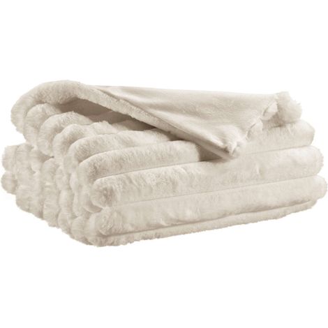 VIVARAISE - Jeté de lit Alice en fausse fourrure polyester blanc - 180 x 260 cm (1/2)