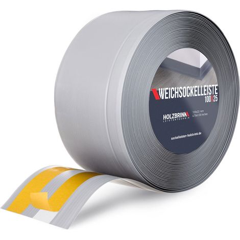 HOLZBRINK Weichsockelleiste selbstklebend PVC 100x25mm, 10 m Wandleiste selbstklebend für Küche, Garage, Flur Wandabschlussleiste PVC Farbe: Grau