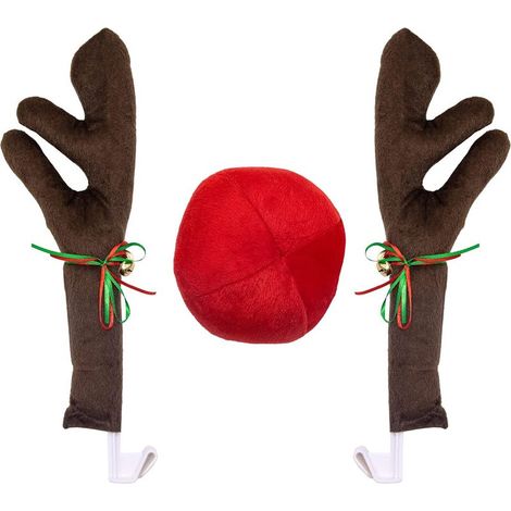 Bois de renne de voiture de Nol avec bois de renne et Jingle Bells Décoration de voiture de Nol pour Suv Car Truck Van Truck Décorations de Nol (1/5)