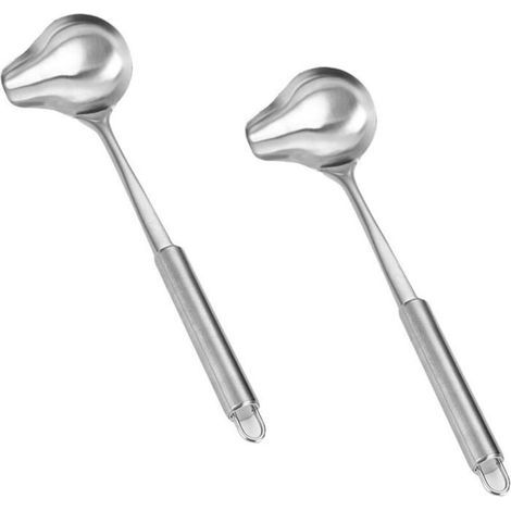 mestoli versatori con beccuccio, mestolo per salse in acciaio inox, mestolo a forma di becco d'anatra con alette per trattenere la salsa (1/4)