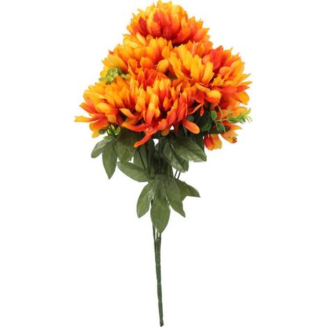 Bouquet arancione di crisantemi artificiali con gypsophila - Decorazione per Ognissanti, altezza 58 cm (1/2)