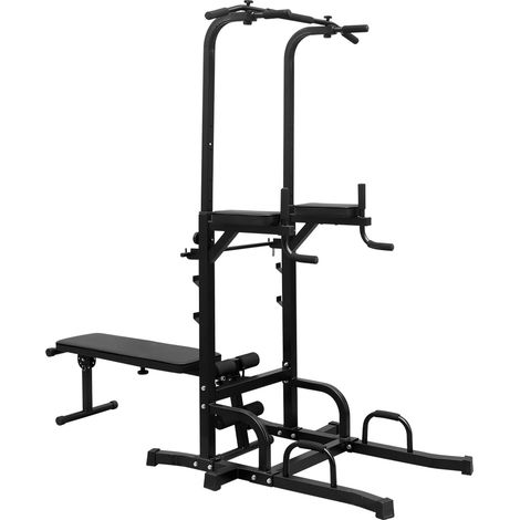 Station de musculation Power Tower avec barre de traction, planche de travail et banc, hauteur réglable 154–207 cm (1/5)